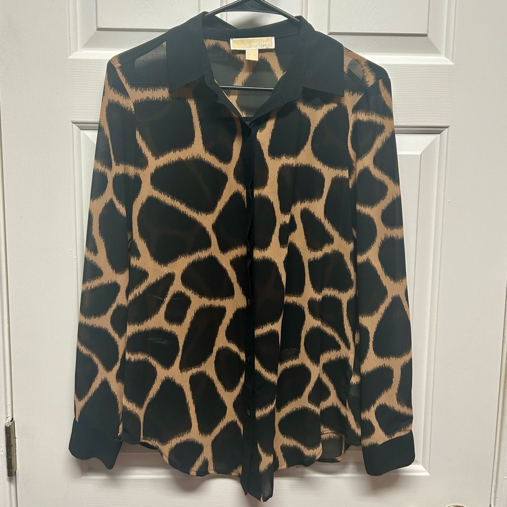 Michael Kors Black and Tan Animal Print Blazer